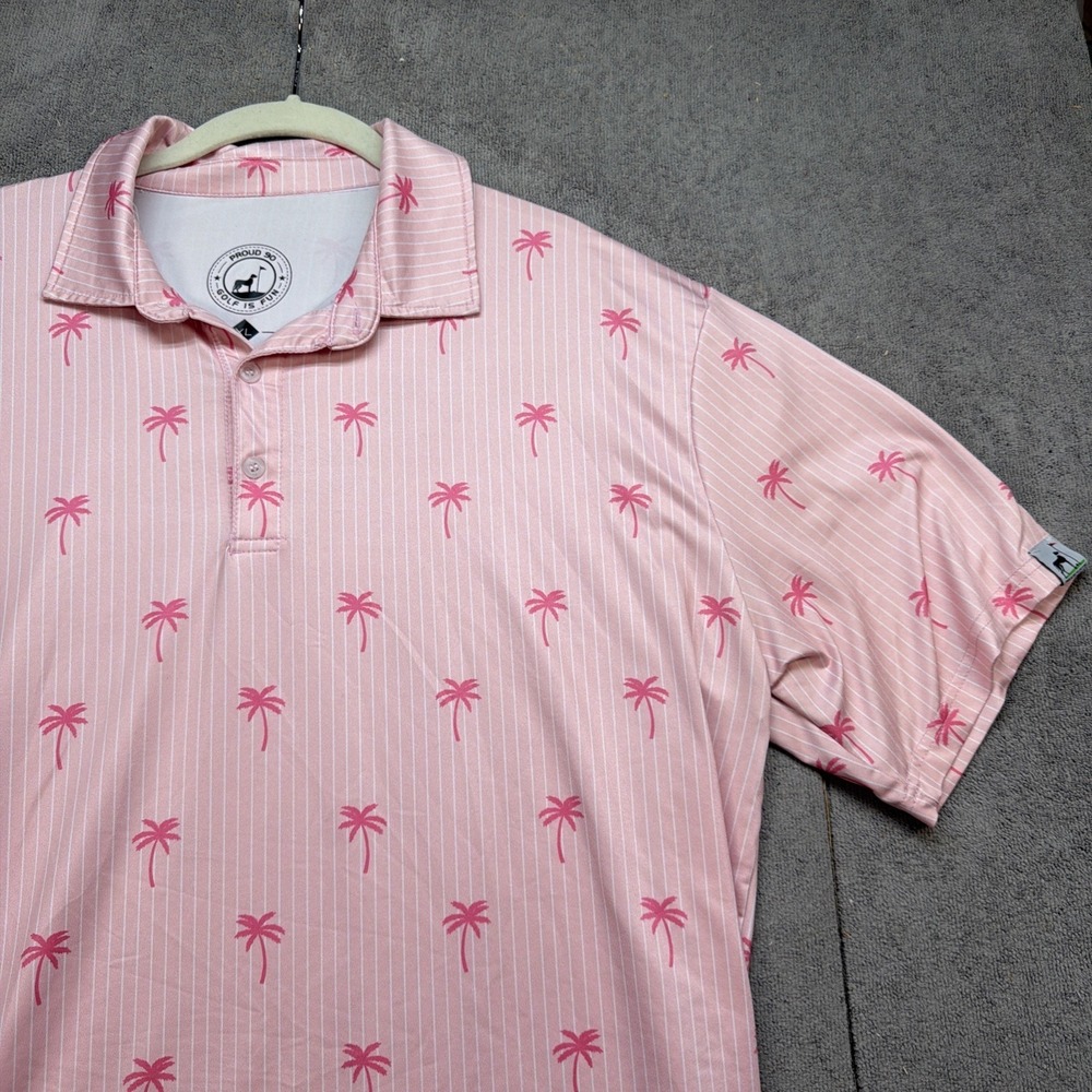 Proud 90 Polo Golf Shirt Palm Tree Print Pink Men's‎ XL